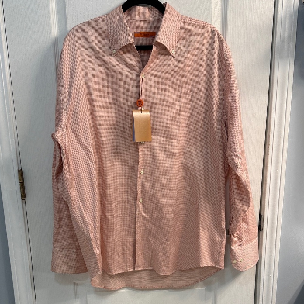 Men's Classic 100% Cotton Orange Long Sleeve Dress Shirt